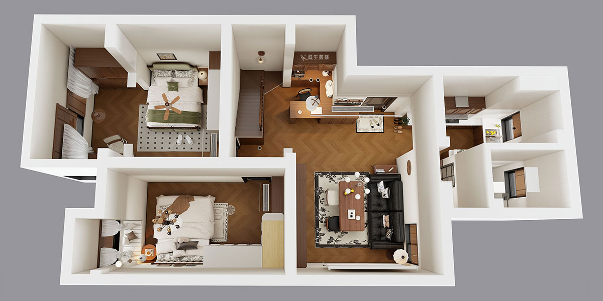 蒋琛｜奥体新城翠杉园15-507-(72+40)㎡-中古风｜复式｜2室1厅1卫+阁楼｜老房装修｜定制家｜全包12万｜00_04鸟瞰图